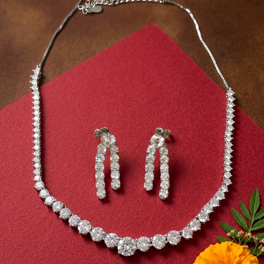 Silver Contemporary Tennis CZ Nacklace Set